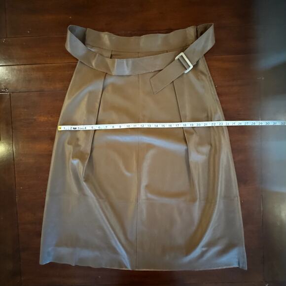 Vince Midi Skirt Tan Belted Lamb Leather A-line High Waist Luxe Minimalist Sz 10 - Picture 13 of 14